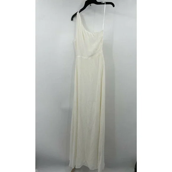 Reformation Evelyn One Shoulder Dress Ivory Size 2 Chiffon Front Slit Dress - Picture 3 of 7